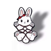 Shy Bunny – Crimson Ribbon Enamel Pin