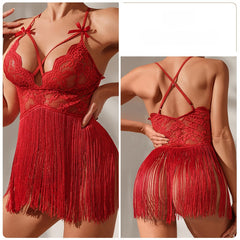 Fringe Lace Teddy – Red & Black