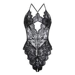 Deep V Open-Crotch Lingerie Bodysuit – Sexy Sheer One-Piece Set