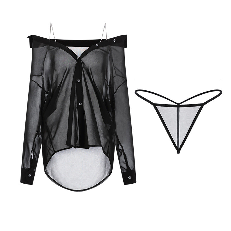Sheer Shirt Lingerie – Diamond Strap Black