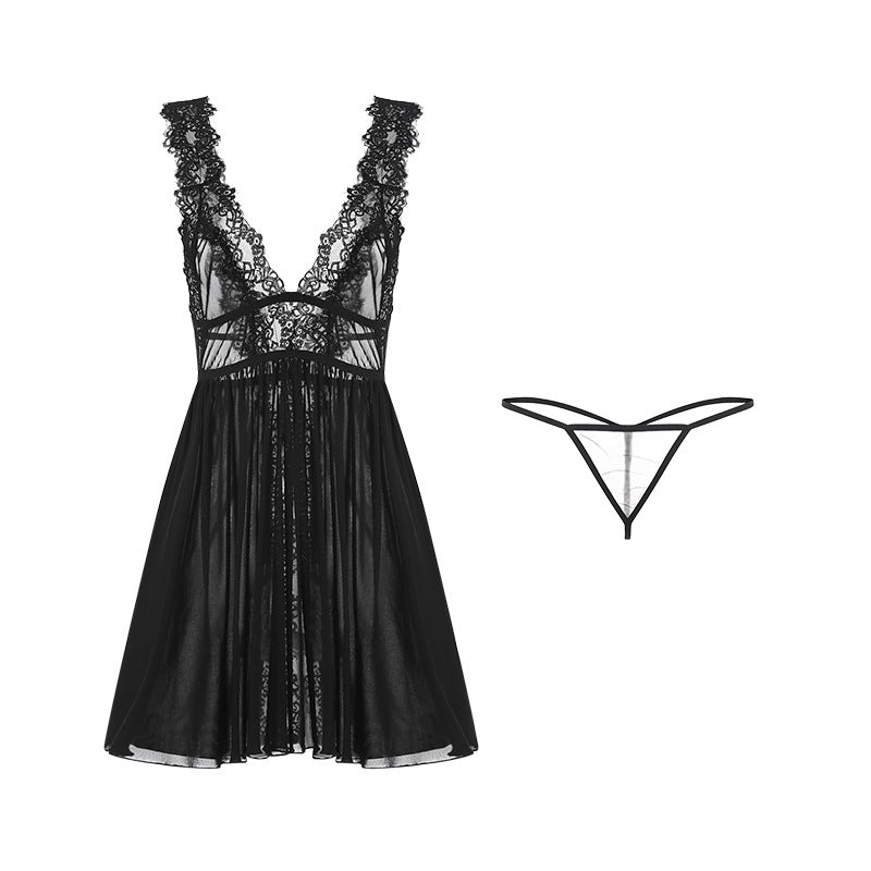 Lace Open-Back Babydoll – Red & Black