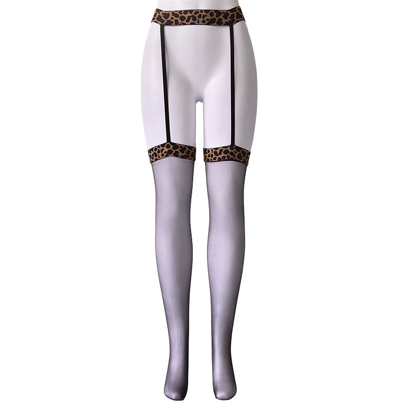 Leopard Print Suspender Thigh-High Stockings – Sheer · High-Stretch Black