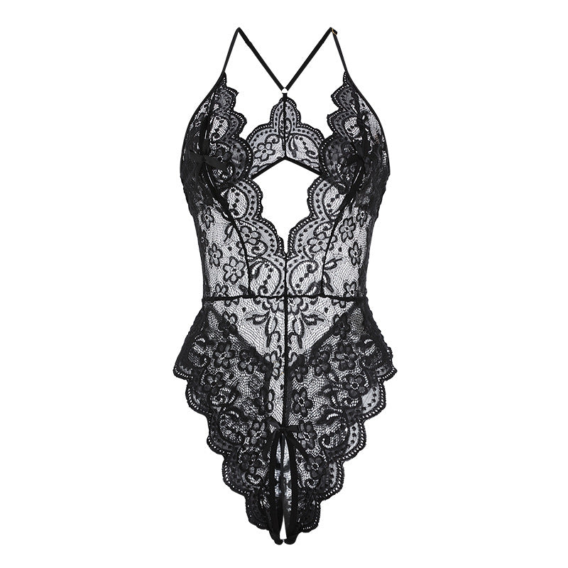 Deep V Open-Crotch Lingerie Bodysuit – Sexy Sheer One-Piece Set